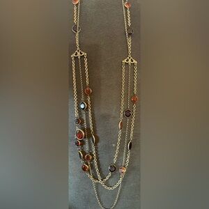 Gold-Tone Multi-Strand Necklace with Garnet-Like Stones